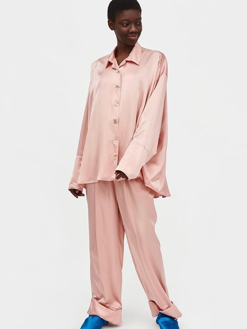 Sleeper Satin Button-Up Pajama Set - Pale Pink